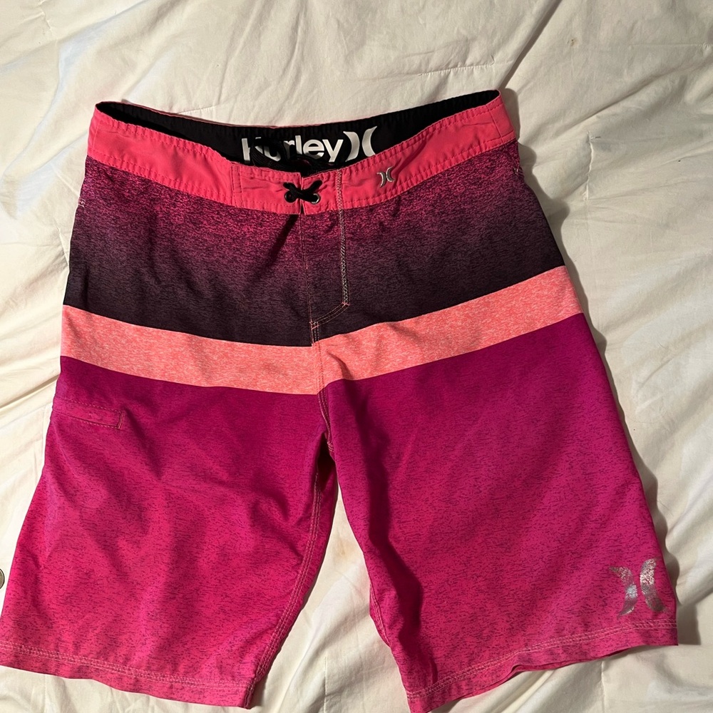 AY28 Hurley Neon Pink Striped Board Shorts Mens 34